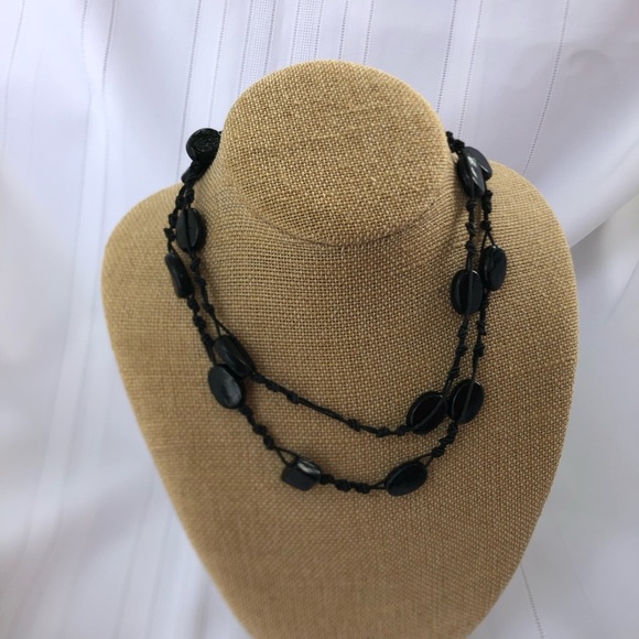 Vtg Black Glass Beaded Necklace - Picture 2 of 8